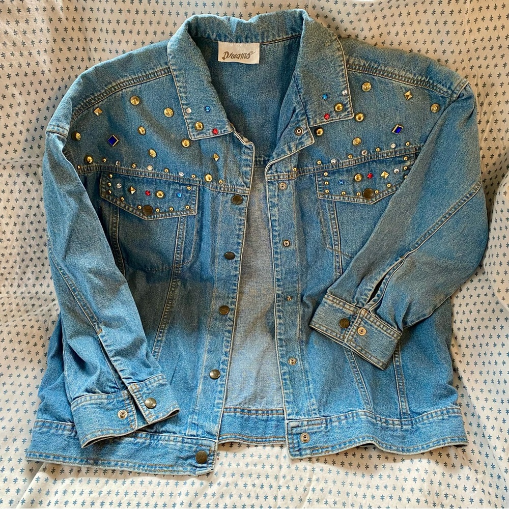 Vintage Dreams denim bedazzled embellished jeweled jean jacket Large